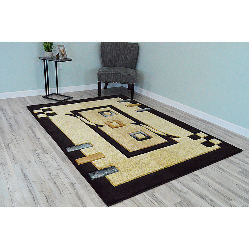 Tapis brun / beige à motif géométrique Mccampbell, Rectangle 4 pi x 5 pi 3 po