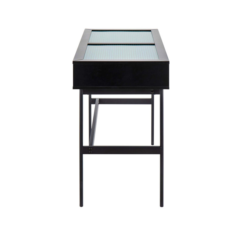 Console contemporaine avec plateau en verre trempé, structure en métal élégant et deux tiroirs pour le rangement, pour les intérieurs modernes