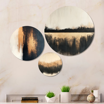 Beige et formes modernes noires - ensemble d'art mural en métal imprimé géométrique de 3