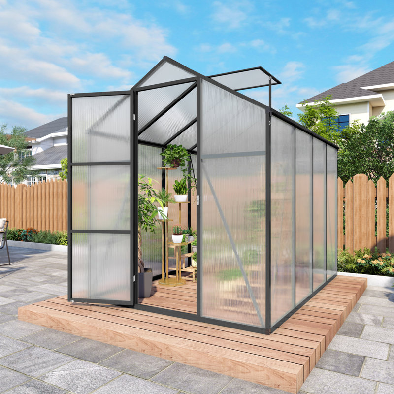 6X8ft Walk-In Outdoor Greenhouse With Polycarbonate Panels, Sturdy Aluminum Frame, Adjustable Vents, And UV Protection For Year-Round Planting