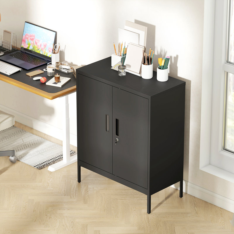 80cm Wide Steel File Cabinet, Black