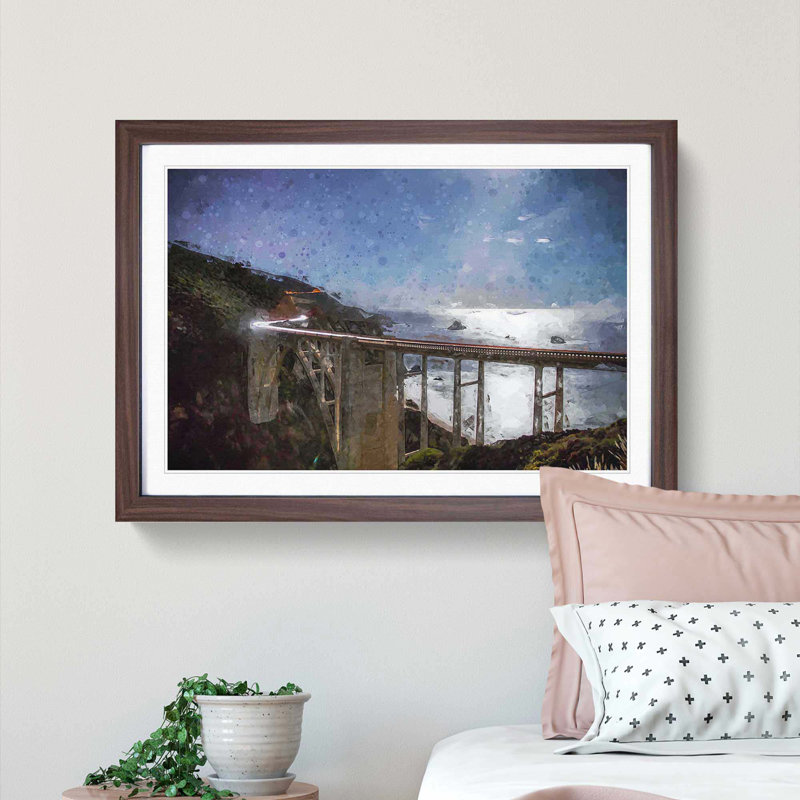 Bixby Creek Bridge in California in Abstract - Picture Frame Graphic Art Print, 36cm H x 48cm W x 2cm D, Walnut Framed