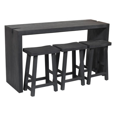 Table de comptoir 4 pièces Adryauna au fini noir graphite moderne sur bois massif récupéré