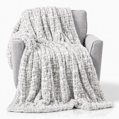 Lavish Home 100% Polyester Cozy Faux Fur Throw Blanket - 60”x80” Queen Size Warm Luxurious Bedding for Sofas, Living Room, Bedroom - Suitable for Winter, Spring & Holiday Gift Ideas (Grey)