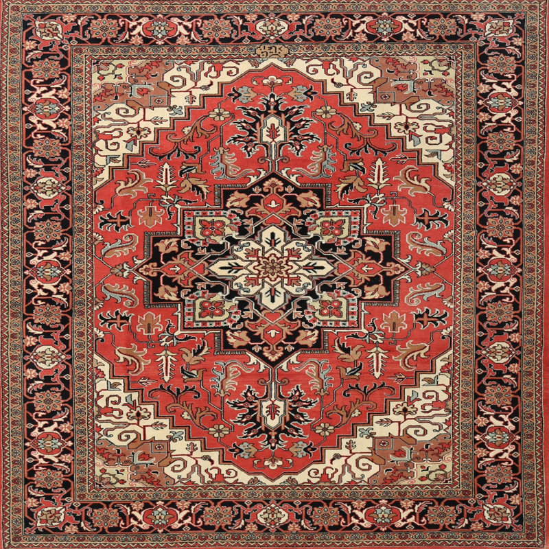Tapis à motif oriental rouge / brun, Carré 6 pi