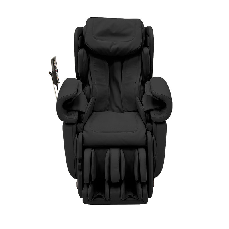 Faux Leather Heated Massage Chair with Ottoman, Black Faux Leather