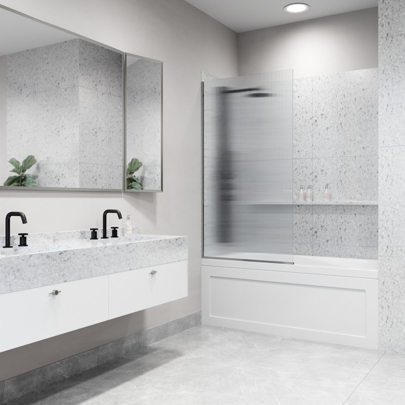 Zenith 34" W x 62" H Fixed Frameless Bathtub Screen with 3/8" Glass, Chrome Fluted