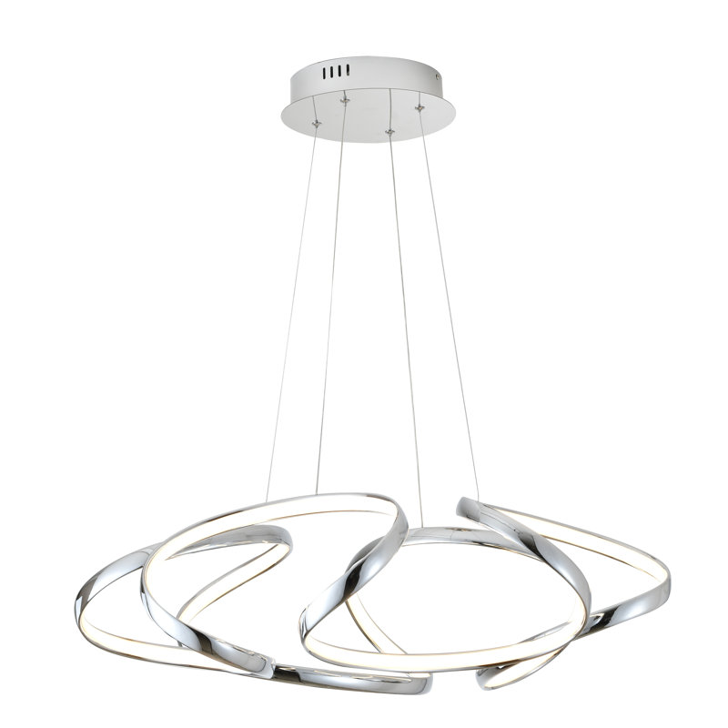 Lustre 4 lumières DEL chromées à intensité variable avec diffuseurs en acrylique blanc, Chrome