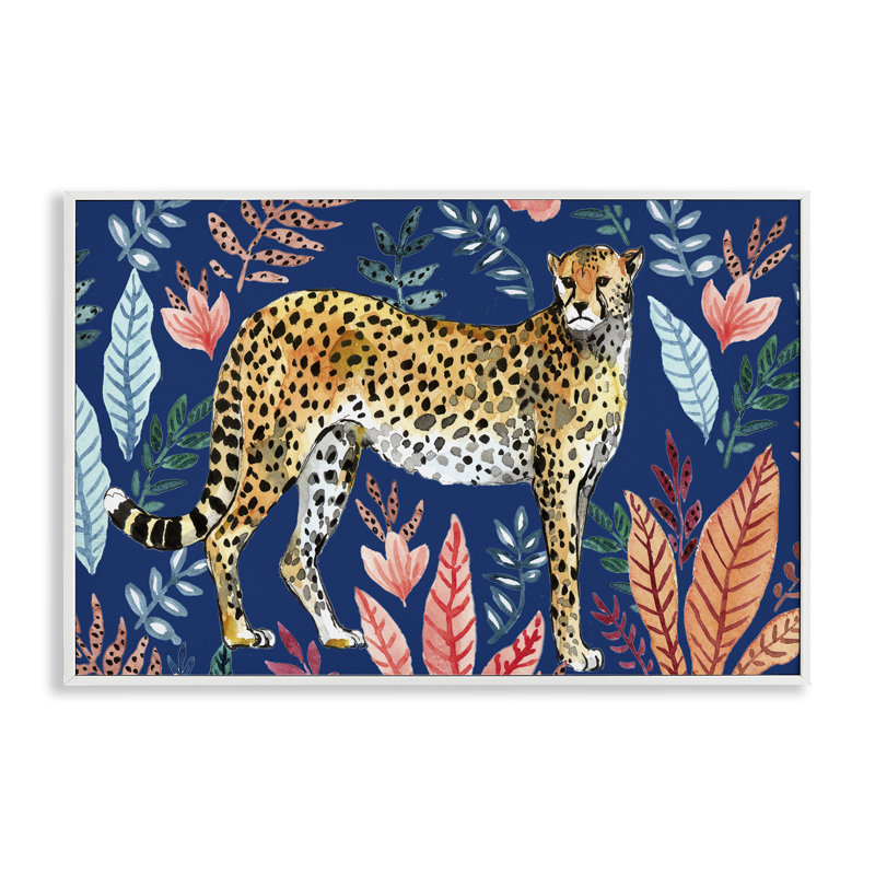 «Jungle Plants & Guetah Giclee Art» par Elena Vladykina, Giclée encadrée blanc bord de mer, H 20 po x l 30 po