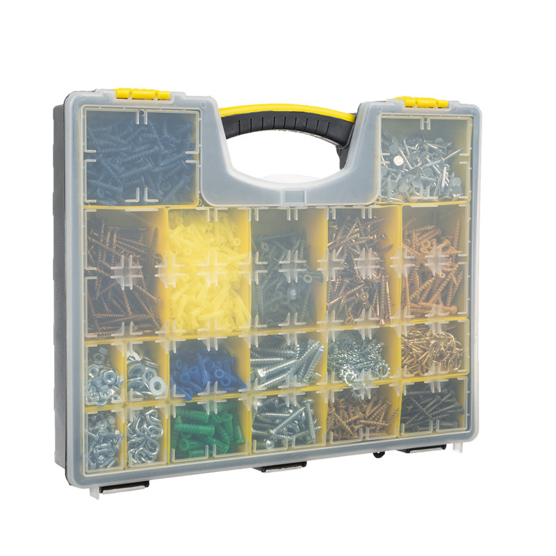 Yellow and Black Plastic Tool and Hardware Organizer Set with Clear Tops