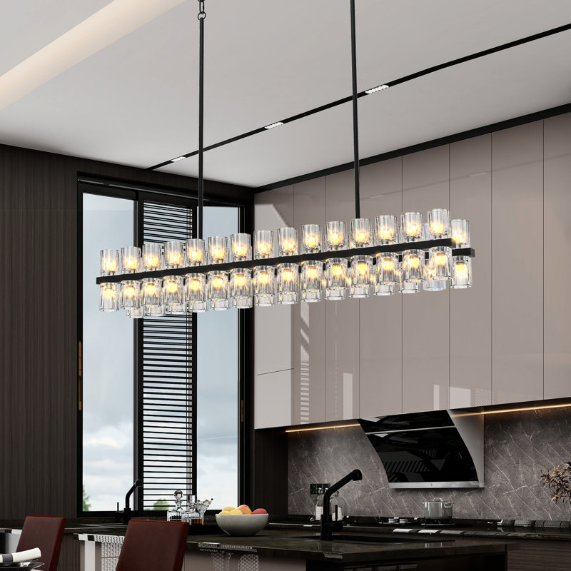 Cristal haut de gamme K9 noir et transparent pour un accueil chaleureux. Design moderne et industriel, câblé, 30 W 3, 120 V, 2 700 K, blanc chaud avec cadre en cristaux étincelants et divers espaces intérieurs. Milieu