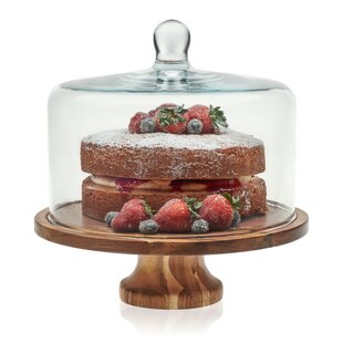 Plateau à gâteau de 6 à 10 Pouces avec dôme Cloche Transparent, Support à  gâteau Rond en Bambou, présentoir à gâteau avec Couvercle en Verre,  Assiette