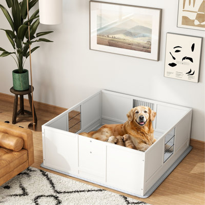 Large Dogs Whelping Box - Ventilated Space, Stable, 47.2"W X 48.8"L 18.9"H Adjustable Dog Easy Clean Pad, Wood Construction,