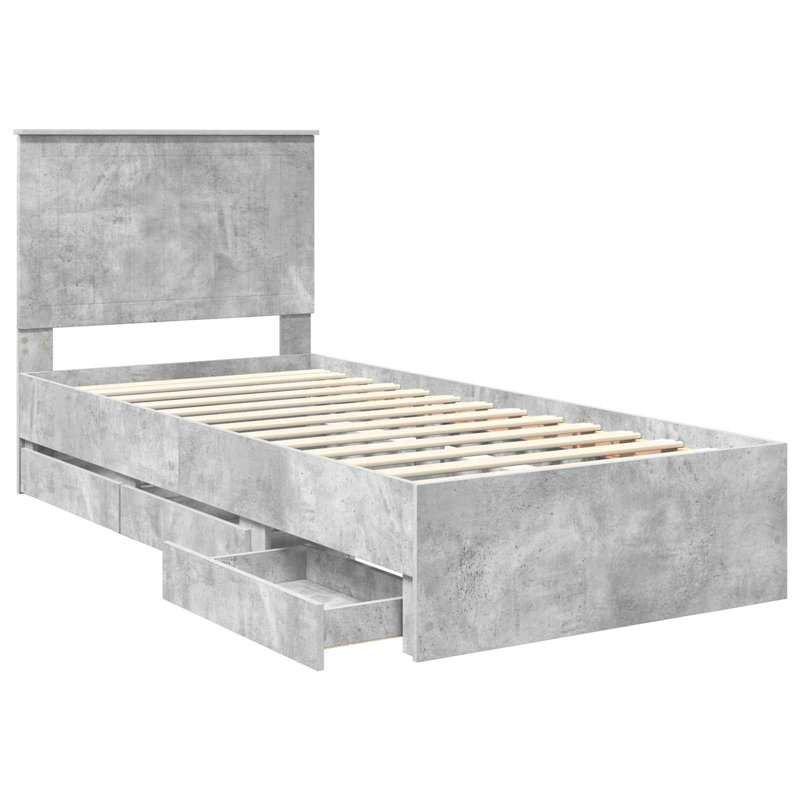 Bed, European Single (90 x 200 cm), Concrete Grey
