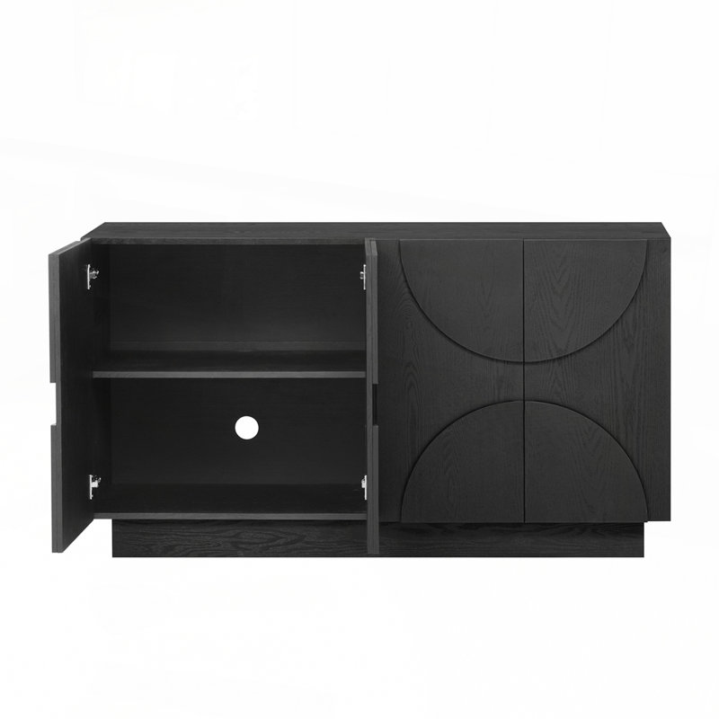 Grande armoire de rangement à 4 portes avec poignées semi-circulaires et tablettes réglables pour la salle à manger, Noir