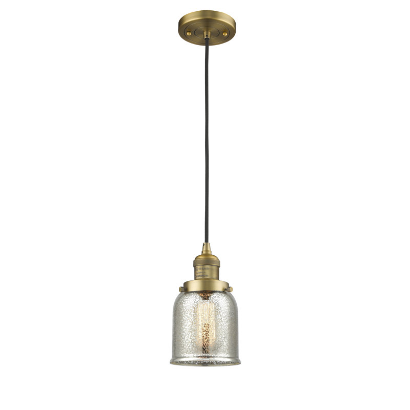 Luminaire suspendu en forme de cloche à 1 lumière Saenz, Ampoule non incluse, Laiton brossé, Argent mercuré
