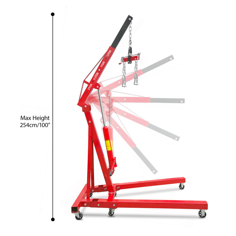 Grue de moteur hydraulique pliante de 2 tonnes avec levier, grue de magasin de moteur pliante de 4400 lb, grue de moteur robuste pour cerisier avec 6 roulettes en fer pour atelier de garage