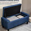 Banc de rangement rembourré en lin bleu foncé, plateau relevable avec capitonnage à boutons, banc de bout de lit fonctionnel et plateau spacieux, espace de vie pratique et pour la chambre à coucher