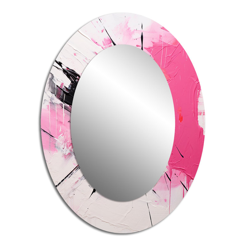 Or et mauve abstrait Fusion II - Miroir décoratif floral ovale sur métal, 40 po x 30 po