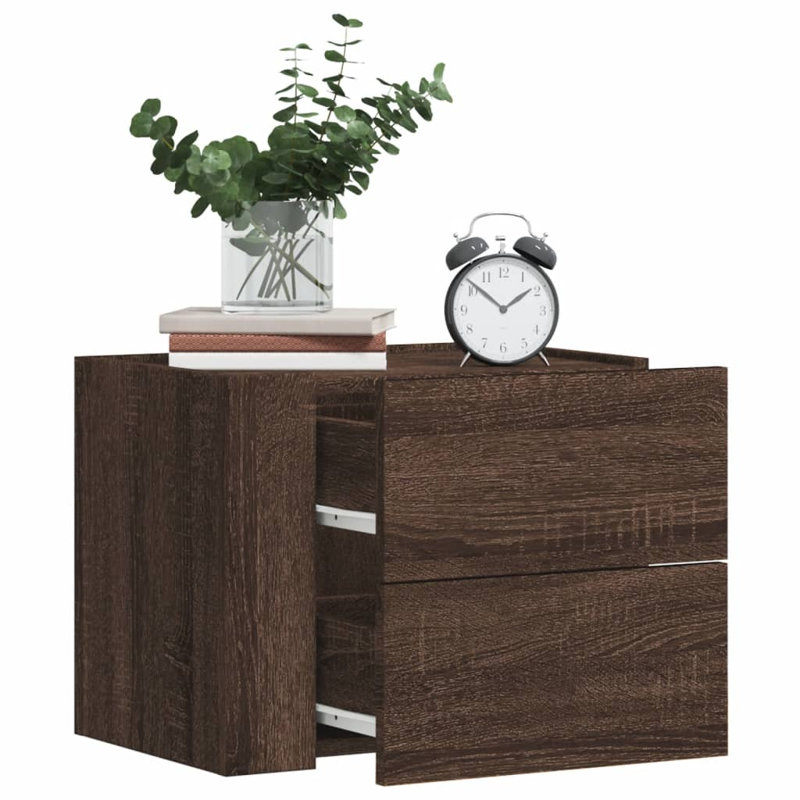 Rainald 45cm W Manufactured Wood Bedside Table, Brown Oak