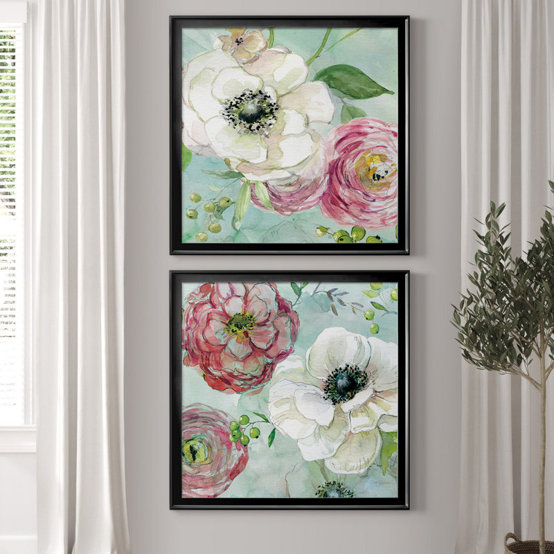 Asbury Garden Bloom III - ensemble de 2 reproductions d'art encadrées, H 34,5 po x l 69 po x P 1,5 po, Toile encadrée noire