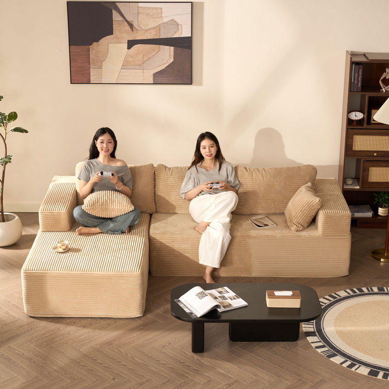 Corduroy Sofa, Camel, 272cm Left Chaise
