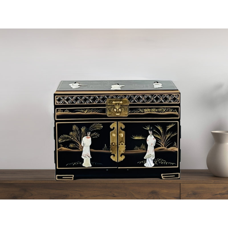 Mother of Pearl Oriental Chinese Hand Painted Jewellery Box