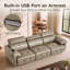 Canapé-lit modulaire escamotable électrique en cuir véritable 112 po 3 places beige-66493167