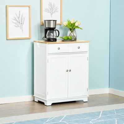 Buffet blanc 33,5 "avec 2 tiroirs et tablette réglable, rangement pour la salle à manger et la cuisine par HOMcom