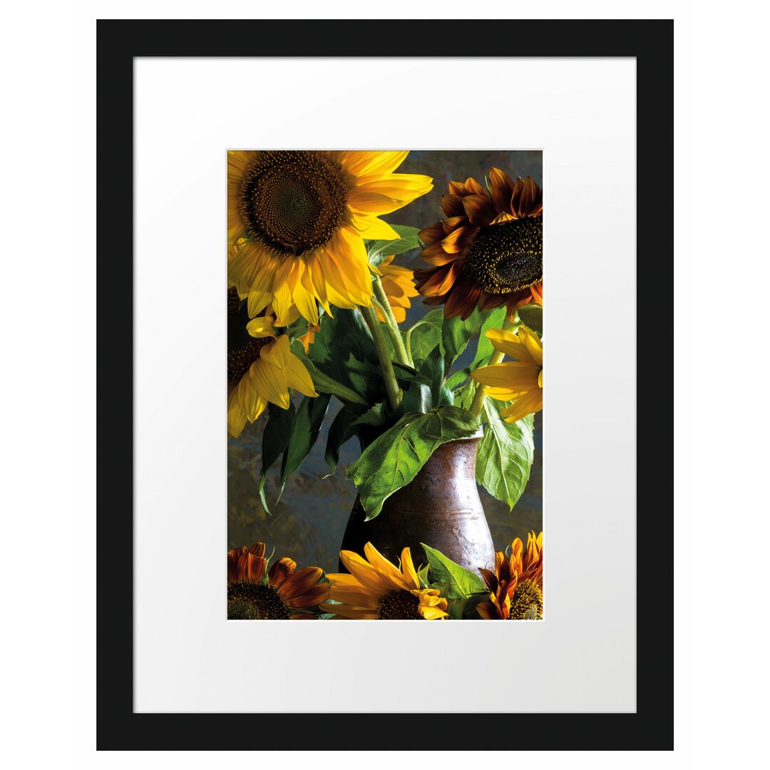 Gerahmtes Poster Sonnenblumen in Vase