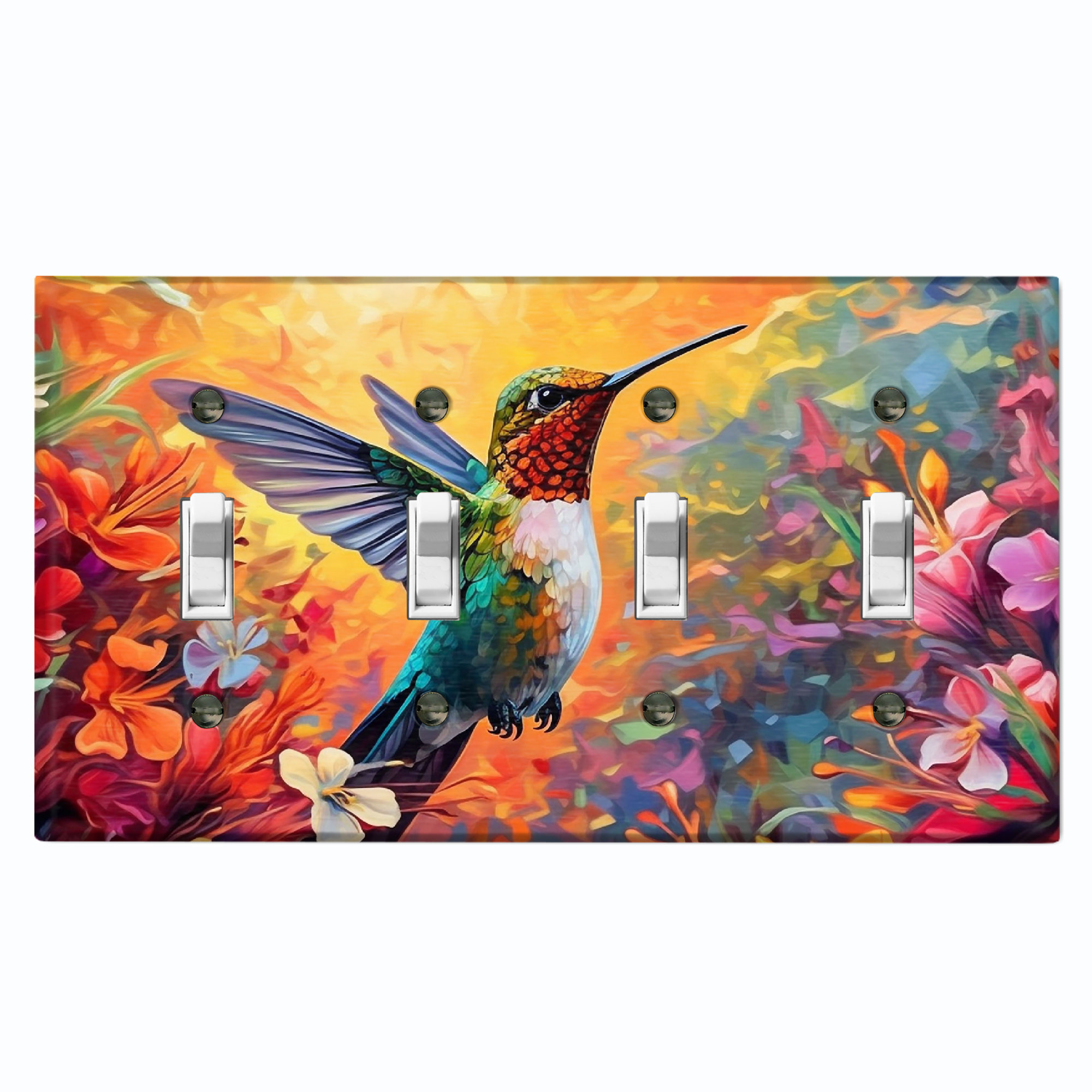 WorldAcc Metal Light Switch Plate Outlet Cover (Humming Bird Colorful