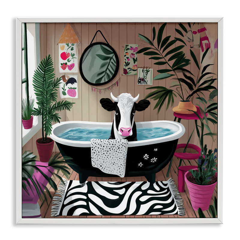 Vache dans l'espace moderne de la salle de bain, estampe numérique, design par Annabelle Hall, H 24 po x l 24 po