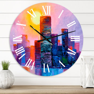 Paysage urbain de gratte-ciels dans la ville moderne - horloge murale moderne