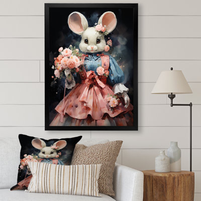 Rococo Cute Mouse Elegance In Pink Dress I - Rodent Wall Art