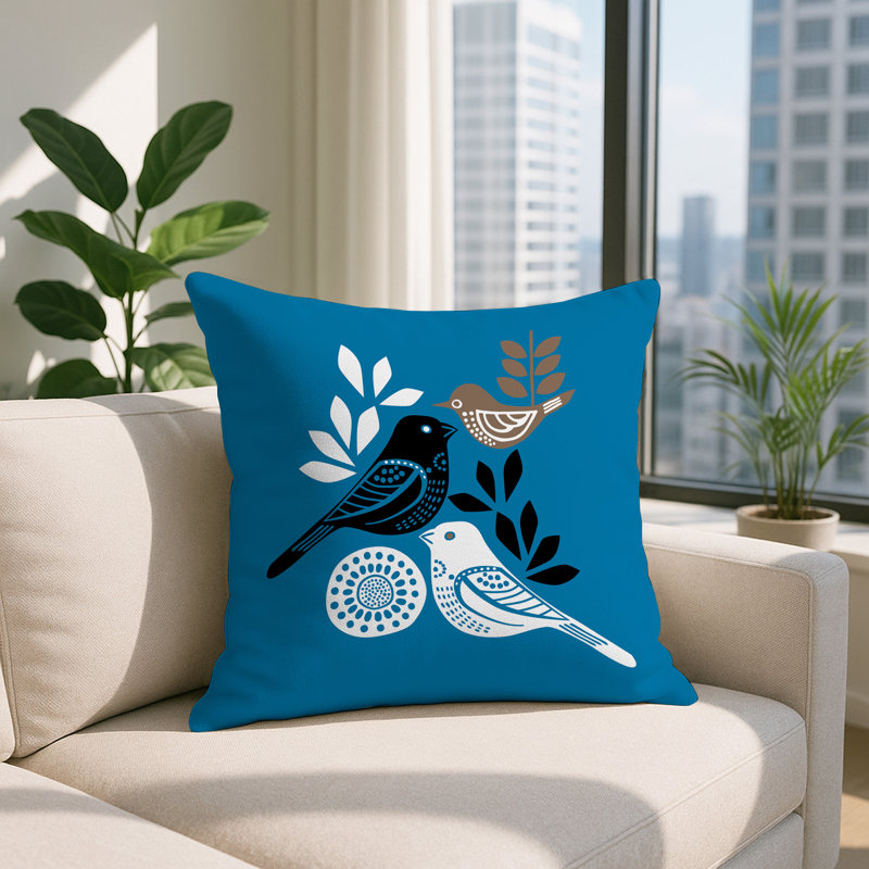 Oreiller carré réversible intérieur / extérieur Emy Bird, Turquoise, Carré 15 po