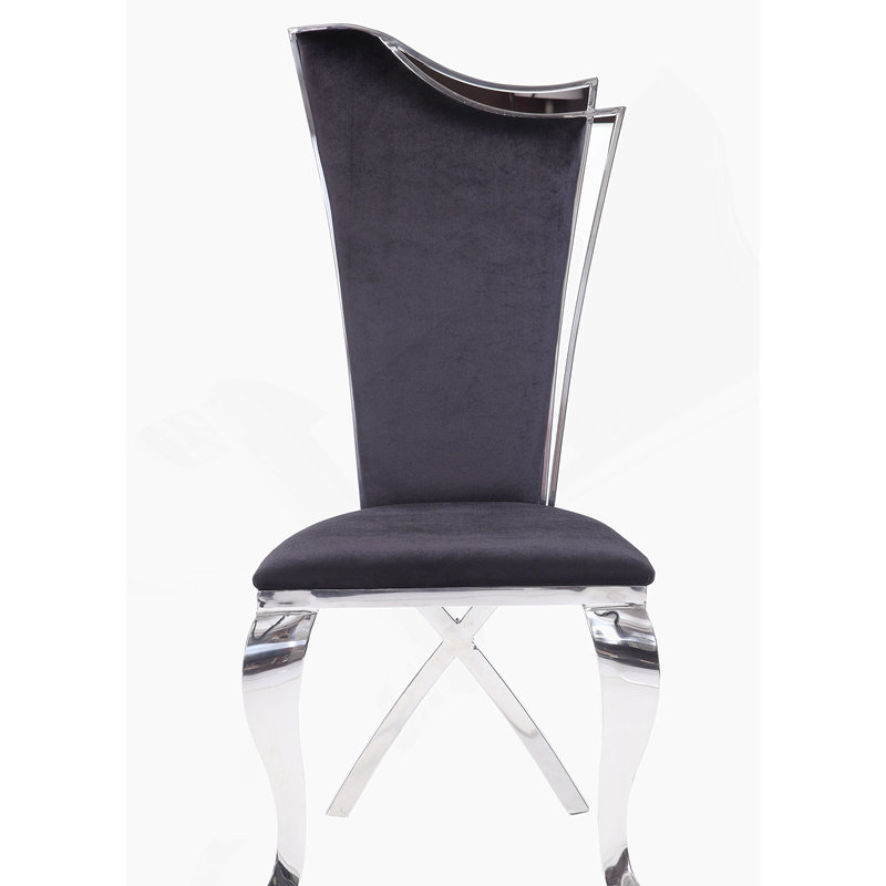 Chaise d'appoint en tissu noir et acier inoxydable (ensemble de 2), H 38 po x l 24 po x P 17 po