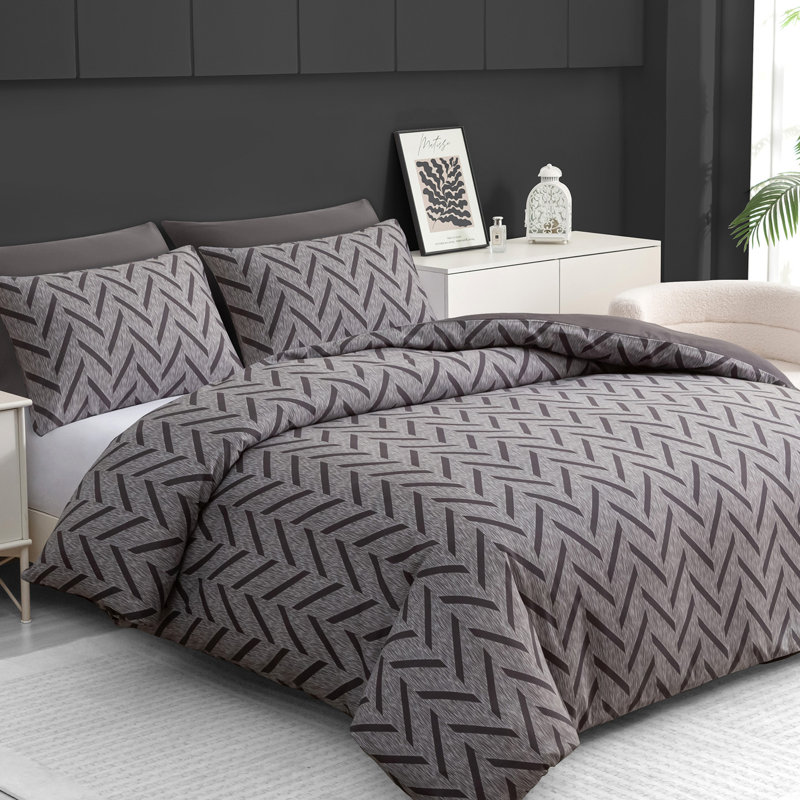 Double Brushed Microfiber Duvet Cover Set Reversible Design with Zipper Closure and Corner Ties