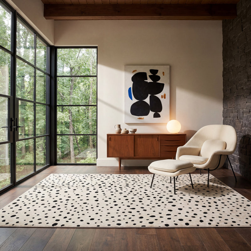 Harlow Abstract Spots Beige/ Black Area Rug, Rectangle 7'10" x 10'