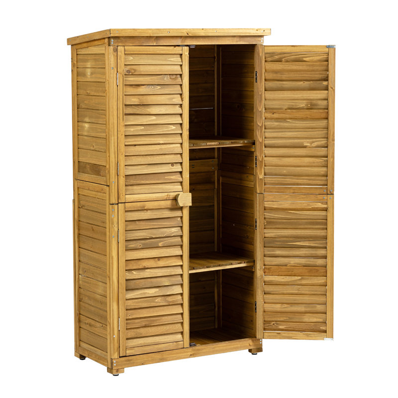 Outdoor Storage Cabinet, Wood Garden Shed, Pool Storage Shed With Lockable Door, Waterproof Roof And 2 Removable Shelves, Vertical Outside Storage Shed For Patio, Backyard And Lawn
