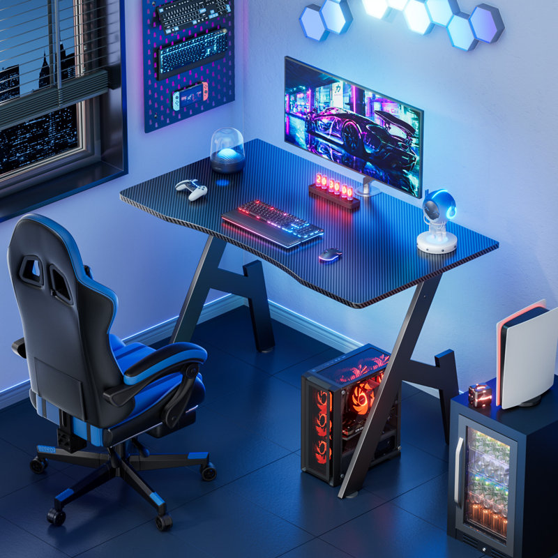  Armas Gaming Desk With Carbon Fibre Surface- A Shaped 40" Gamer Desk Computer Workstation Home Office Ergonomic PC Desk Simple Gaming Table Home Office Desks
