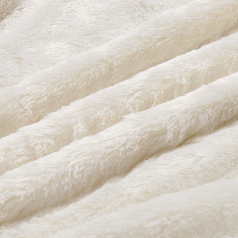 Ivory Reversible Faux Fur and Fleece Throw Blanket