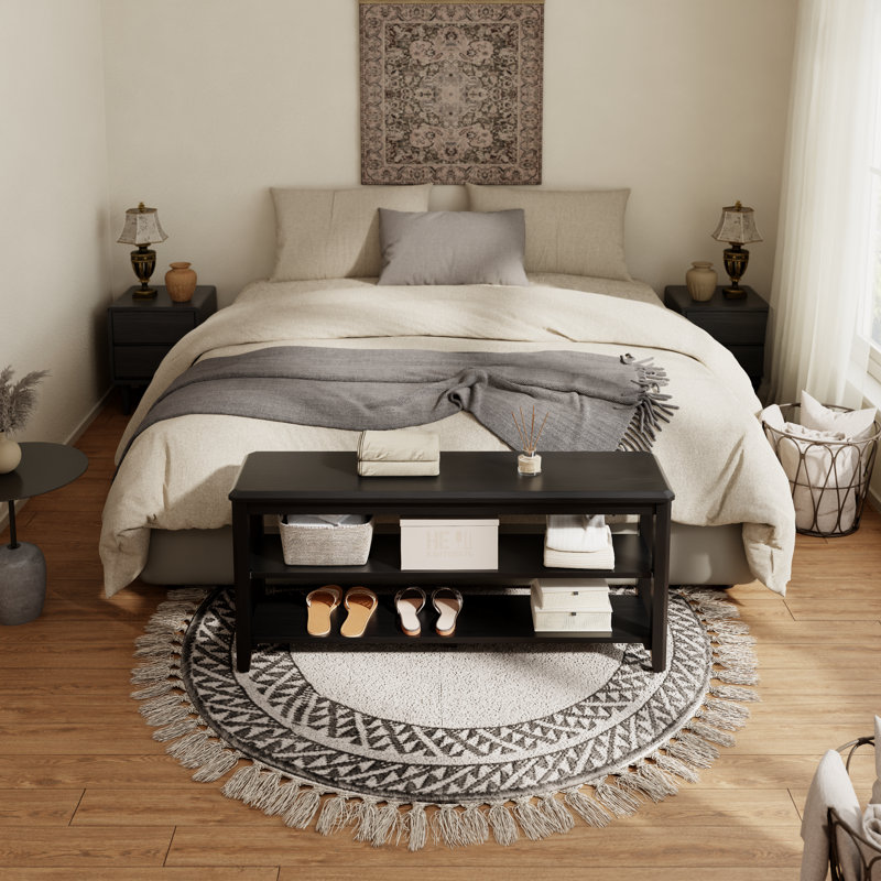 Bancs de rangement en bois massif Addisin Aevah, L 47,24 po x P 11,81 po x H 20,47 po, Noir