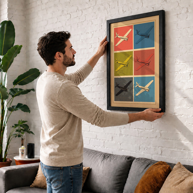 Glider Squadron Mid-Century - Framed Print, A4 - 29.7 x 21.0 cm, Black