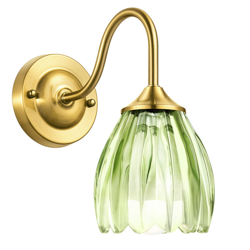 Battery Operated Wall Sconce Set Of 2, Vintage Green Tulip Glass Lampshade With 5000 Mah Rechargeable Wall Sconces, Battery Powered Wall Lights Dimmable With Remote Control For Bedroom