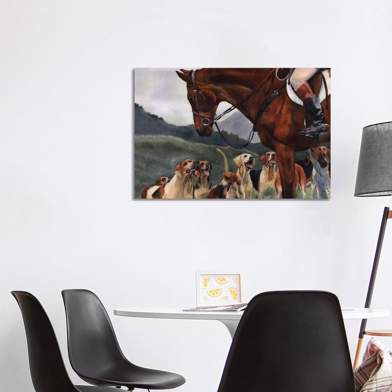 Hunt Horse Hounds by Rachel Parker - Painting on Canvas, 66.04cm H x 101.6cm W x 1.91cm D, Wrapped Canvas