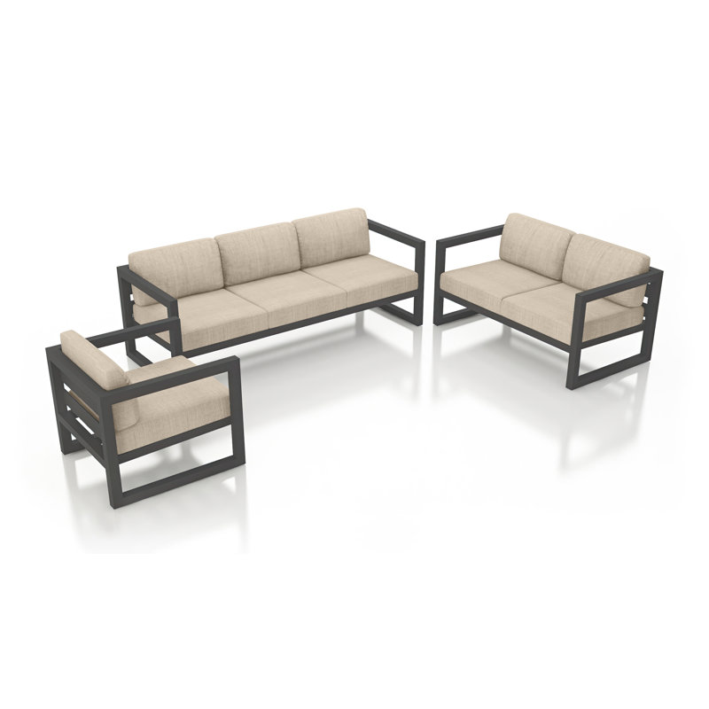 Avion 3 Piece Sofa Loveseat Set, Canvas Flax Sunbrella® Canvas, Slate