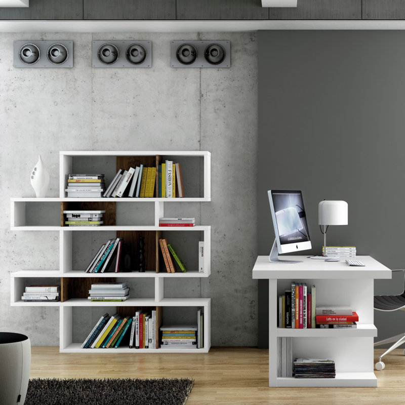 Geometric Bookcase, Matte White / Walnut