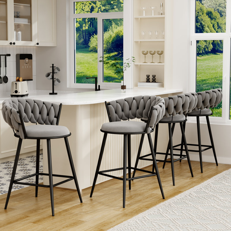 Upholstered Counter Stool With Metal Frame, Counter Stool 26" Seat Height, Grey