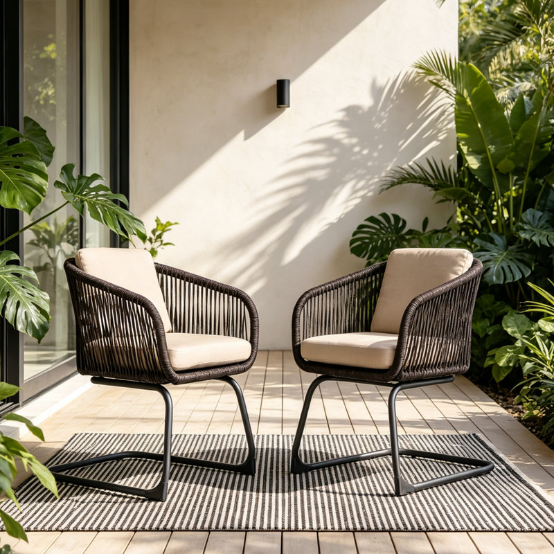 Chaise de salle à manger d'extérieur en résine tressée haut de gamme, résistante aux intempéries, avec coussin