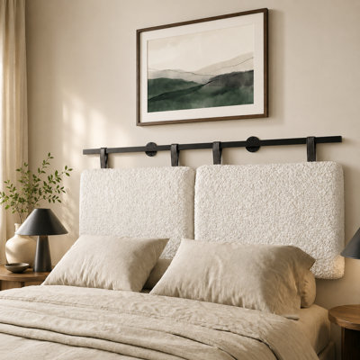 White Upholstered King Wall Mounted Headboard, Adjustable Height Hanging Headboard Compatible with Adjustable Bed Frames for Bedroom Guest Room Dorm